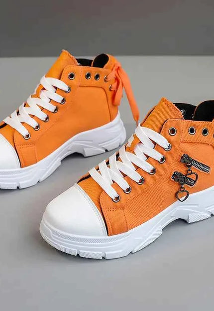 Decor Zipper Lace Up Round Toe Platform Sneakers