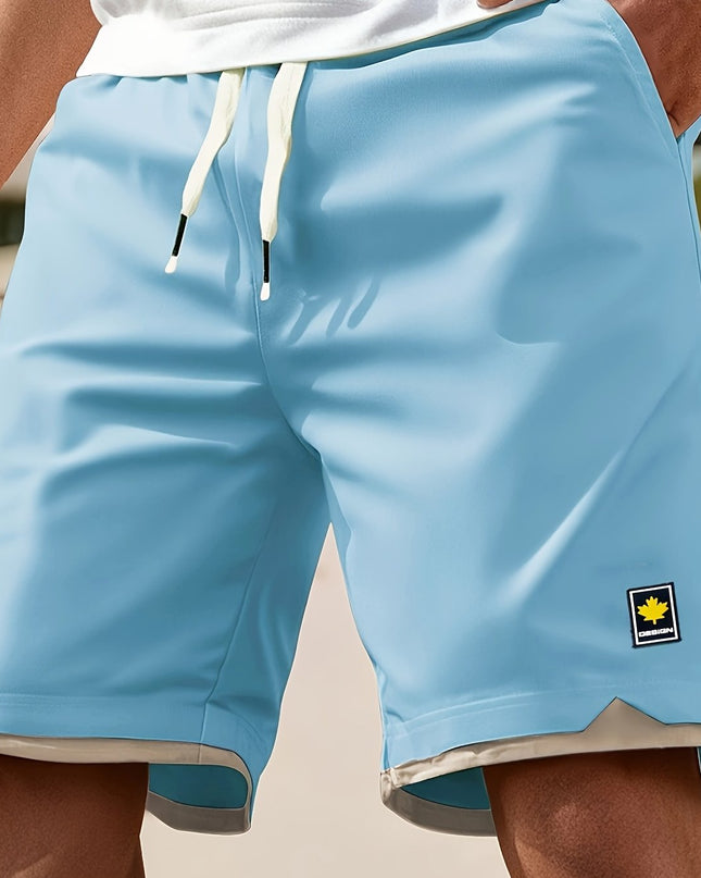 1pc Summer Plus-Size Men'S Faux Two-Piece Color-Blocked Shorts, Casual And Stylish, Suitable for Outdoor Sports And Beach Walks, Plus Size - SeviSa