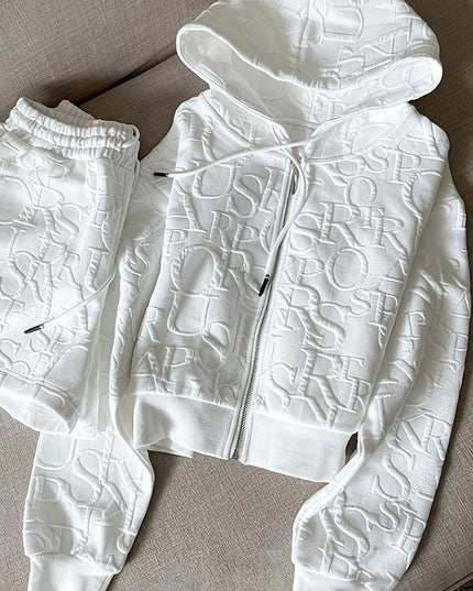 2025 Women's Zip-Up Long Sleeve Hoodie and Drawstring Shorts Set 2pcs
