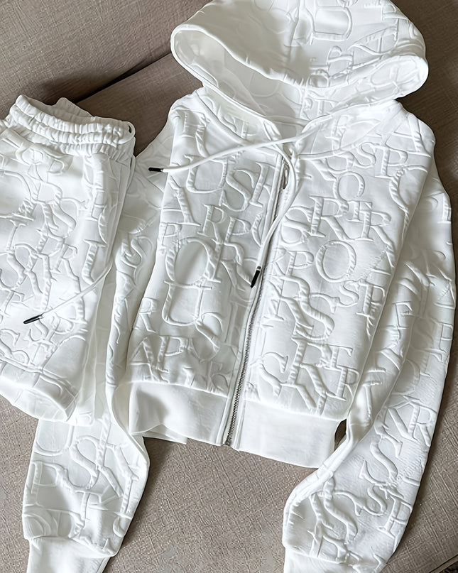 2025 Women's Zip-Up Long Sleeve Hoodie and Drawstring Shorts Set 2pcs