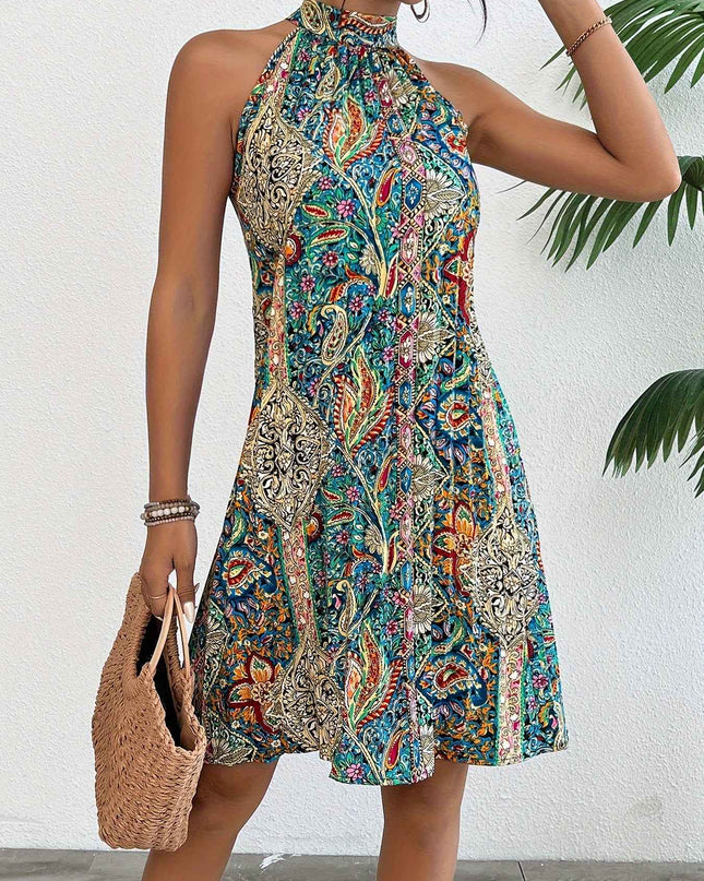 Floral Print Pleated Dress, Elegant Sleeveless Dress For Summer, Women's Clothing