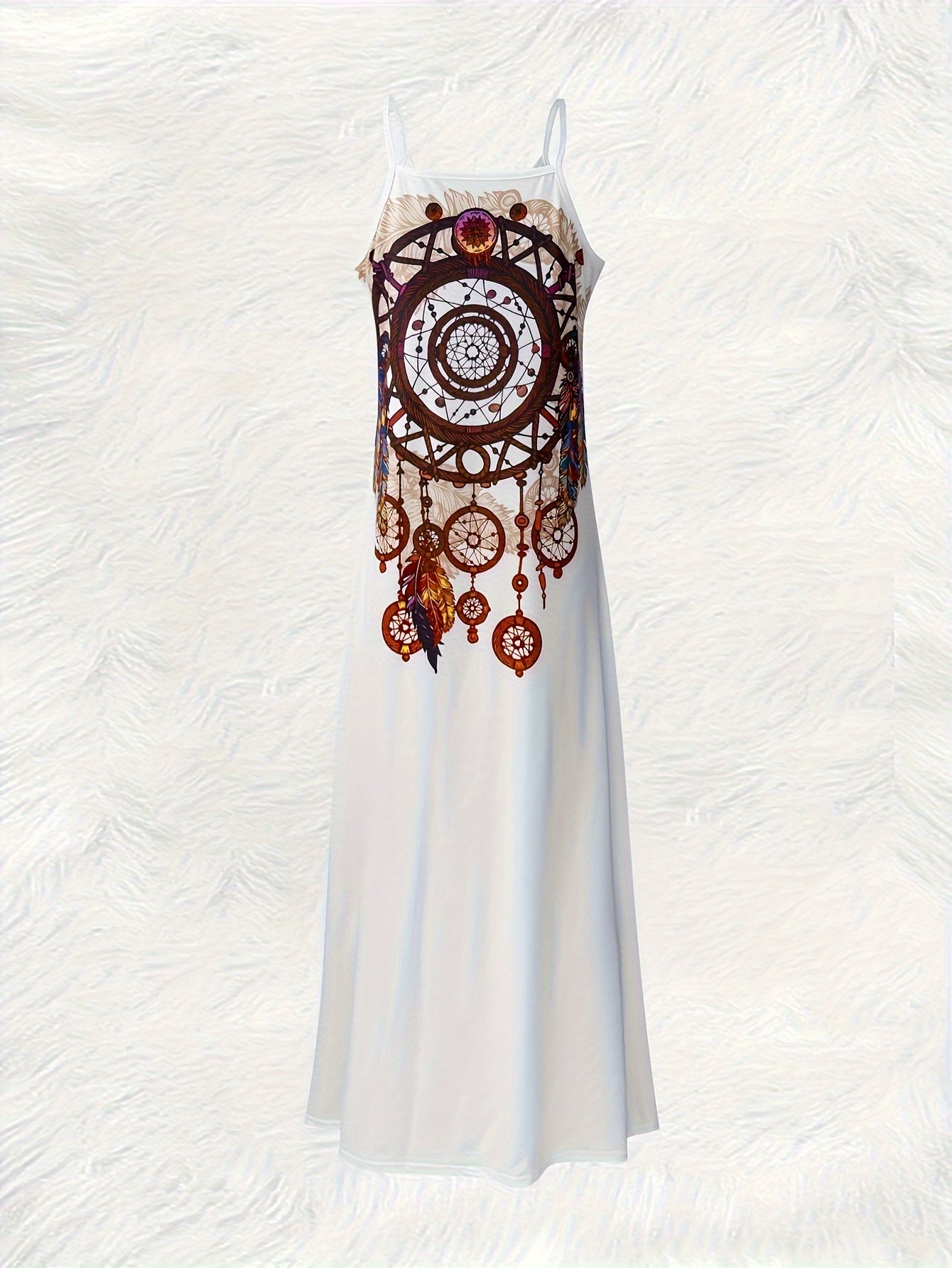 Vacation Style] Women'S Bohemian Geometric Print Sleeveless Maxi Dress - V-Neck, Lightweight Polyester, Perfect for Summer Vacations, Casual Beachwear, Vacation Dress|Bohemian Style|Lightweight Dress - SeviSa