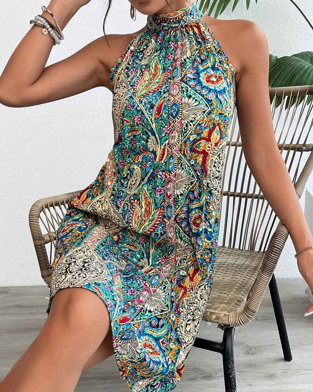 Floral Print Pleated Dress, Elegant Sleeveless Dress For Summer, Women's Clothing