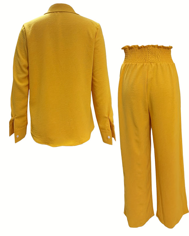 2024 Fall/Winter Long Sleeve Collared Patchwork Pants Set, 100% Polyester, Machine Washable, Patchwork, Long Sleeve