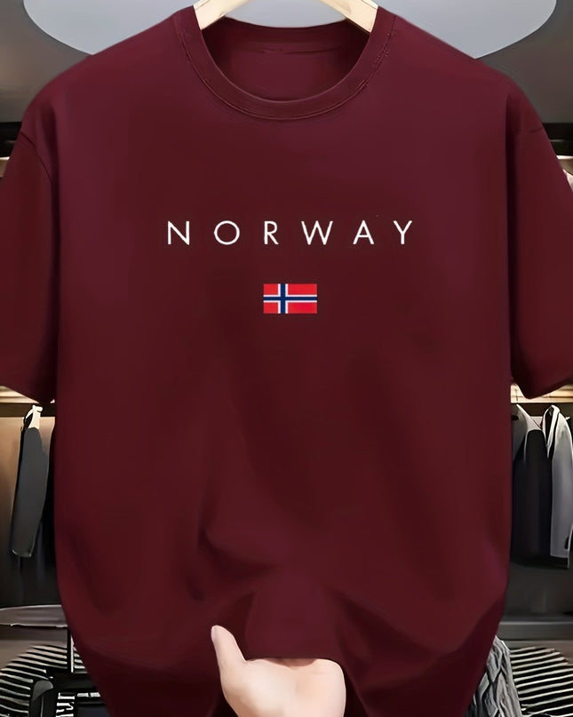 Men'S Casual T-Shirt Made from 100% Cotton Featuring a Graphic Print of Norway, Perfect for Both Sporty And Casual Occasions, with a Crew Neck Design Ideal for Summer Wear, Suitable for Everyday And Weekend Outfits. - SeviSa