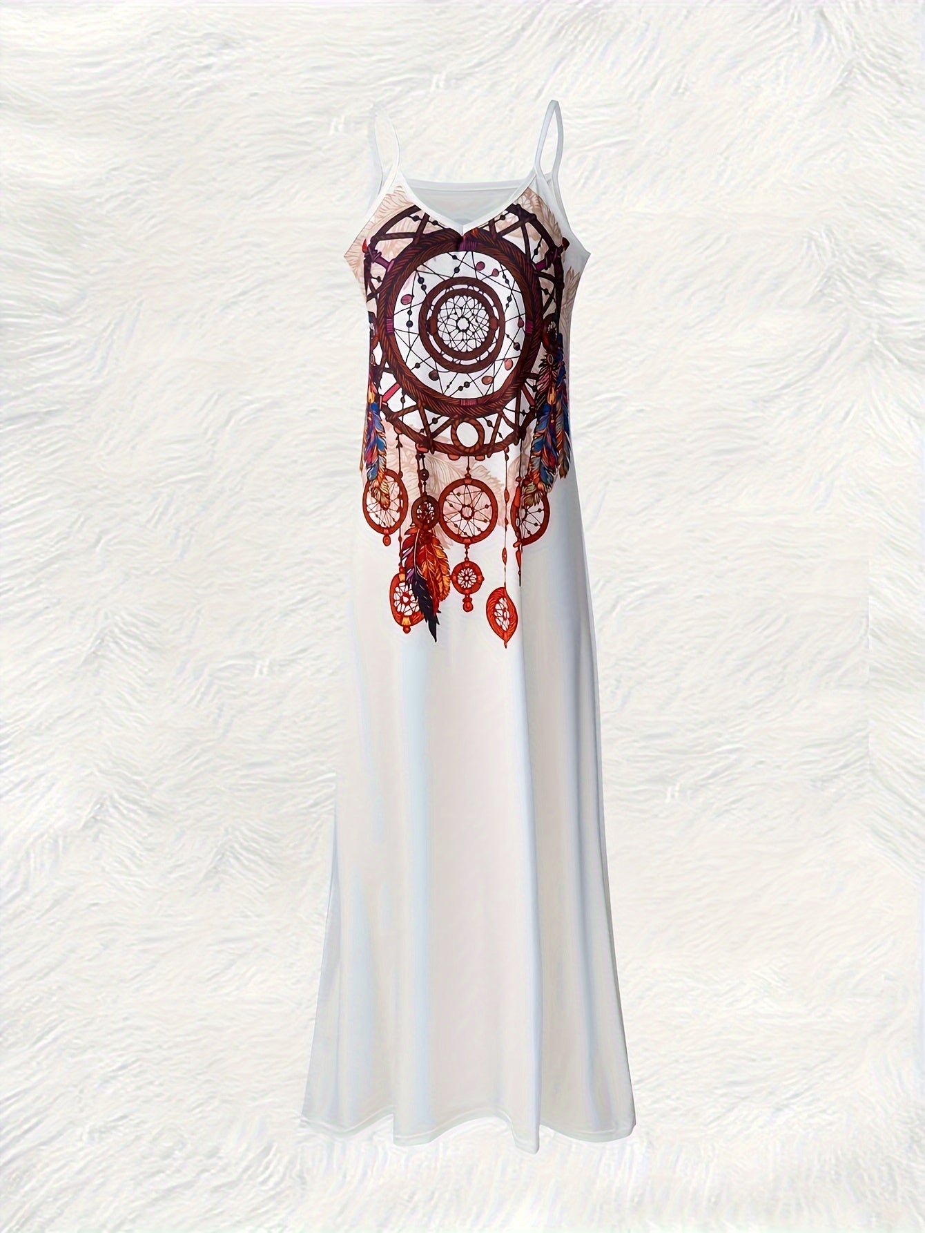 Vacation Style] Women'S Bohemian Geometric Print Sleeveless Maxi Dress - V-Neck, Lightweight Polyester, Perfect for Summer Vacations, Casual Beachwear, Vacation Dress|Bohemian Style|Lightweight Dress - SeviSa