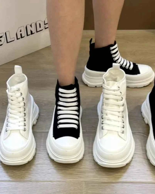 Lace Up Canvas Platform Sneakers