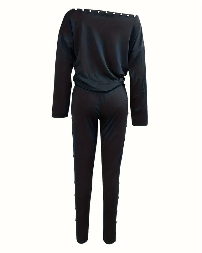 Solid Color Casual Long Sleeve Pants Two-Piece Set