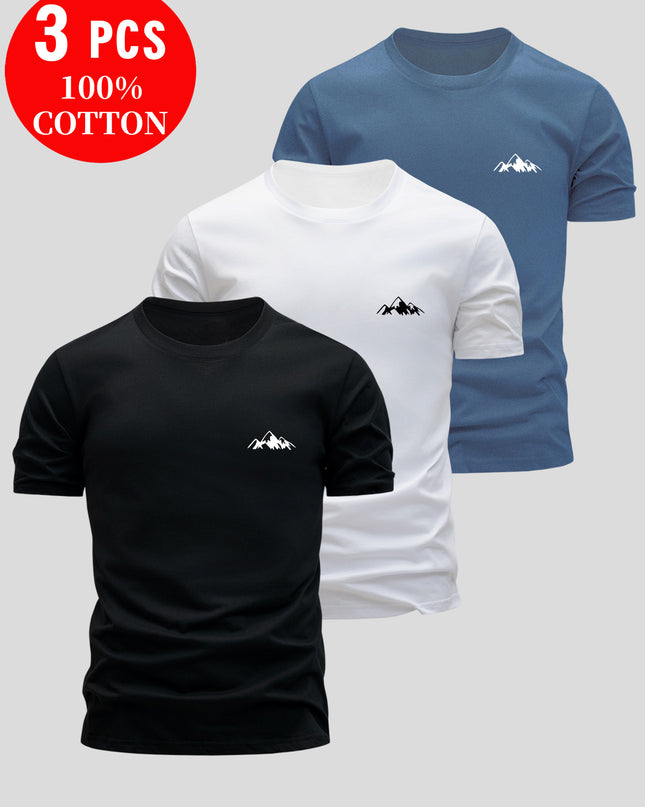 3pcs Men's 100% Cotton Slim Fit T-Shirts - Soft Breathable Short Sleeve Crew Neck Tees with Minimalist Letter Print, Black/White/Navy Blue for Summer Casual Wear, Everyday Comfort, Skinfriendly Fabric - SeviSa