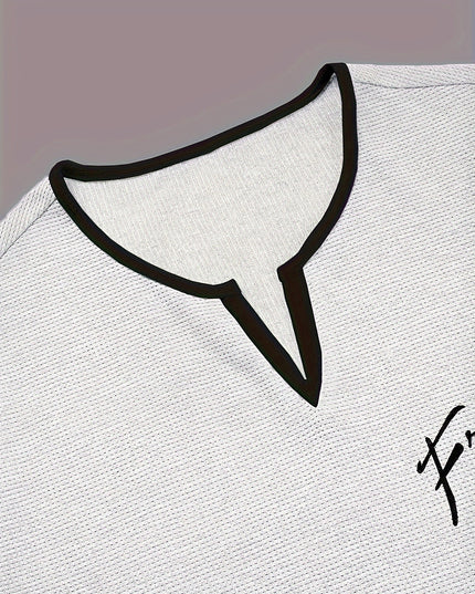 Men's Alphabet Print "FREEDOM" Waffle Knit T-shirt, V-neck And Short Sleeve Tee, Tops Perfect For Summer Fitness And Outdoors Activities - SeviSa