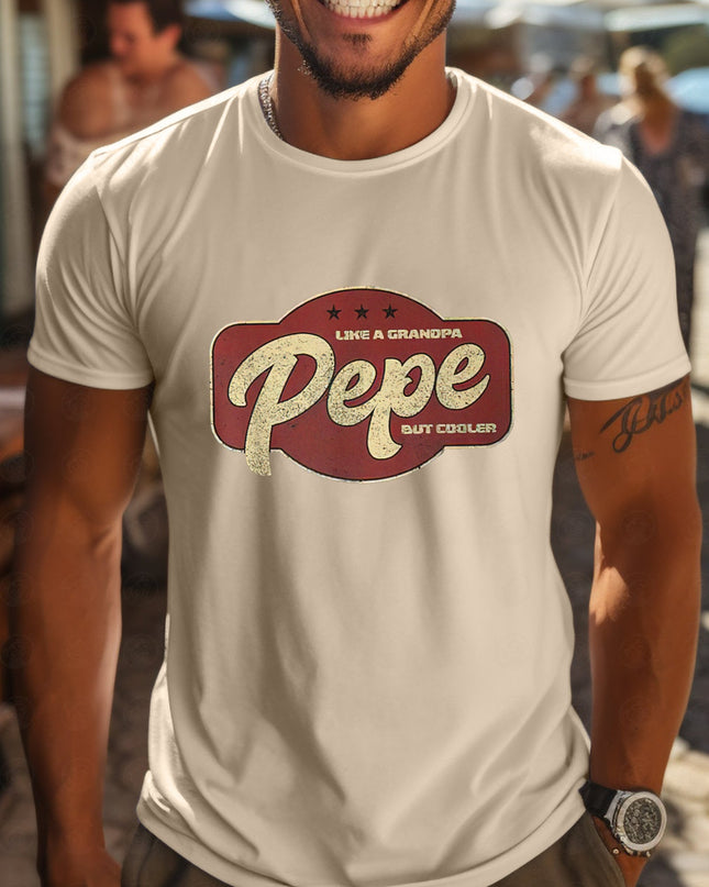 Pepe Is Like Grandpa But Cooler Men's Short-Sleeve T-Shirt - White Casual Graphic Print Round Neck Tee, Breathable Regular Fit Summer Top for Outdoor Activities, Medium Stretch Fabric - SeviSa