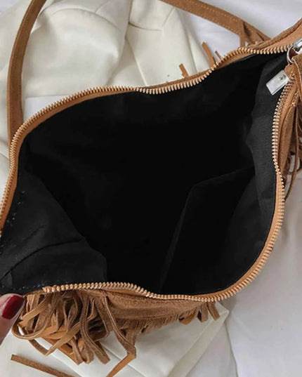 Suede Fringe Adjustable Strap Shoulder Bag