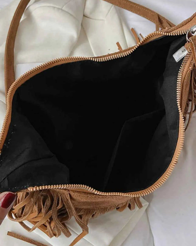 Suede Fringe Adjustable Strap Shoulder Bag