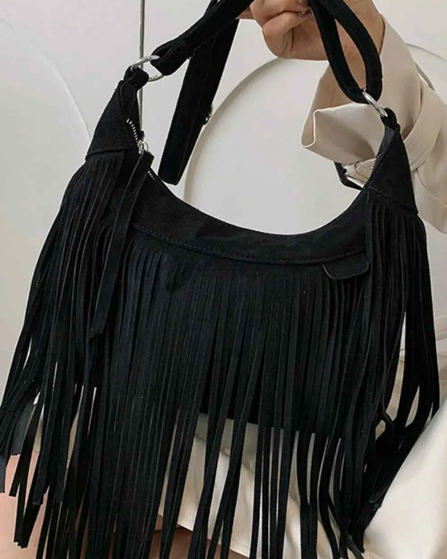 Suede Fringe Adjustable Strap Shoulder Bag