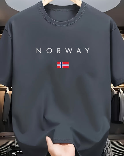 Men'S Casual T-Shirt Made from 100% Cotton Featuring a Graphic Print of Norway, Perfect for Both Sporty And Casual Occasions, with a Crew Neck Design Ideal for Summer Wear, Suitable for Everyday And Weekend Outfits. - SeviSa