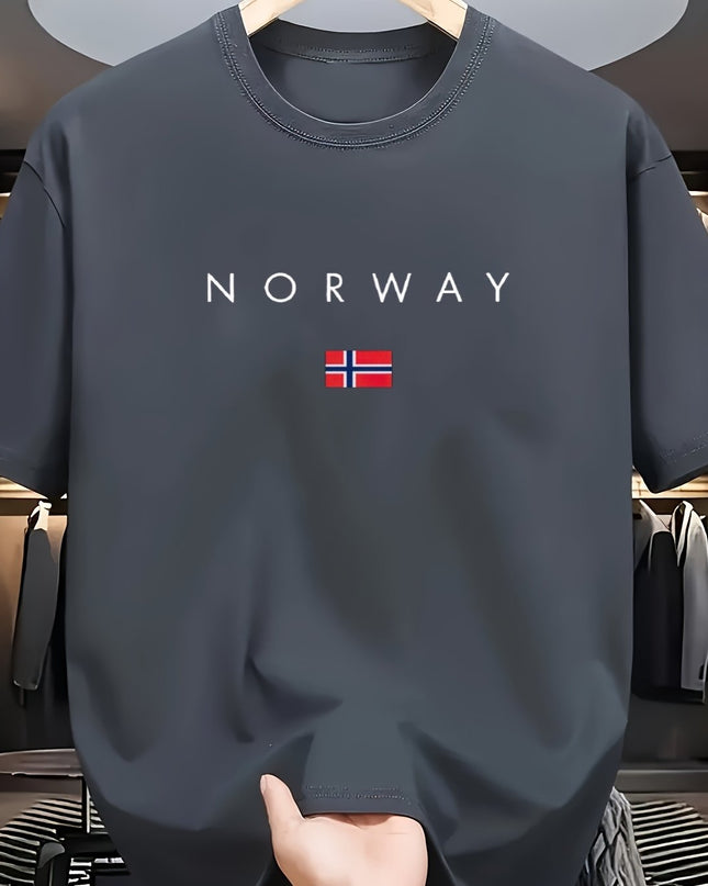 Men'S Casual T-Shirt Made from 100% Cotton Featuring a Graphic Print of Norway, Perfect for Both Sporty And Casual Occasions, with a Crew Neck Design Ideal for Summer Wear, Suitable for Everyday And Weekend Outfits. - SeviSa