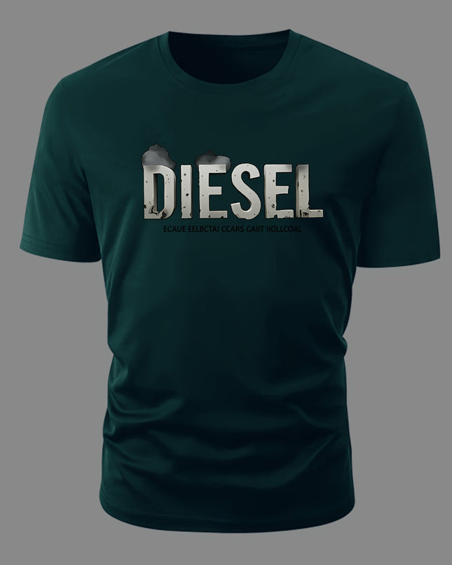 3pcs Men'S Diesel Graphic T-Shirts - 100% Cotton Breathable Summer Short Sleeve Tops, Regular Fit Round Neck Casual Tees with Bold Diesel Logo for Outdoor & Casual Attire, Machine Washable, Everyday Tshirt, Bold Graphic Tee, - SeviSa