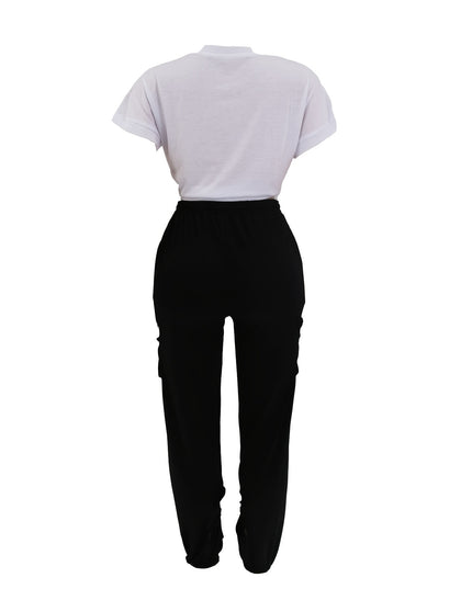 Lässiges, einfarbiges zweiteiliges Set, kurzärmliges T-Shirt mit Bindeband vorne und ausgeschnittene Kleeblatt-Hosen mit hoher Taille, Outfits, Damenbekleidung