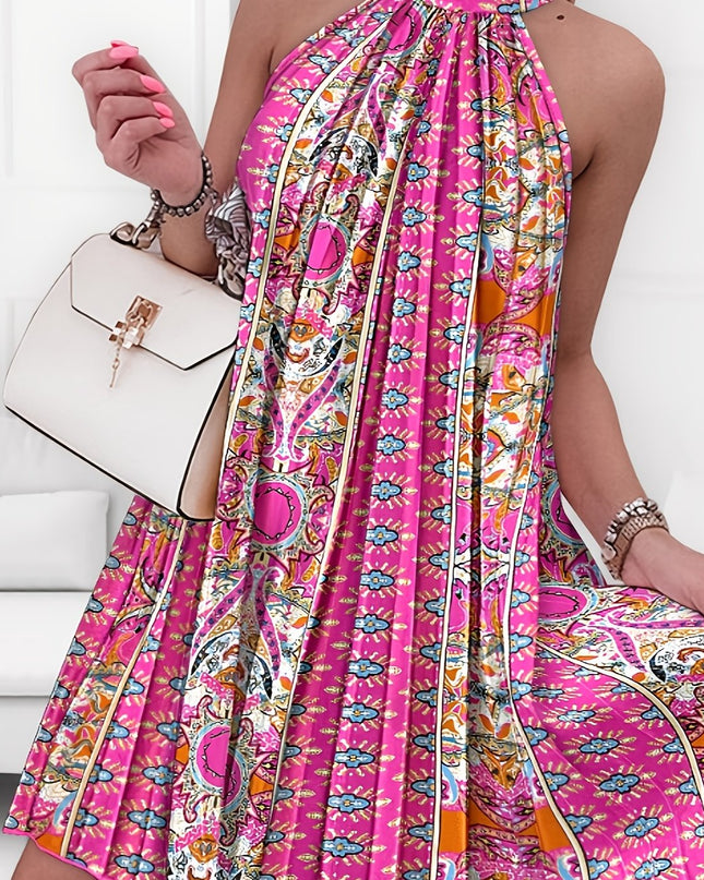 Elegant Floral Print Sleeveless Maxi Dress with Tie-Shoulder Detail - Vibrant Pink, Blue, Orange & Green Patterns, Flowy A-Line Skirt, Perfect for Summer Outings, Casual Summer Dress | Floral Print Dress | Polyester Fabric - SeviSa