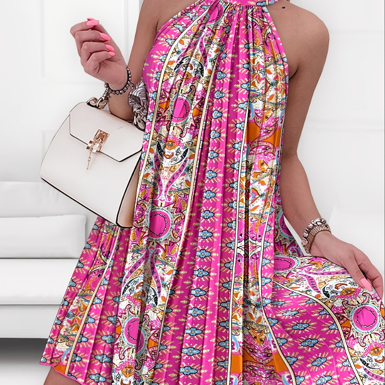 Elegant Floral Print Sleeveless Maxi Dress with Tie-Shoulder Detail - Vibrant Pink, Blue, Orange & Green Patterns, Flowy A-Line Skirt, Perfect for Summer Outings, Casual Summer Dress | Floral Print Dress | Polyester Fabric - SeviSa