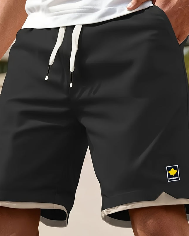 1pc Summer Plus-Size Men'S Faux Two-Piece Color-Blocked Shorts, Casual And Stylish, Suitable for Outdoor Sports And Beach Walks, Plus Size - SeviSa