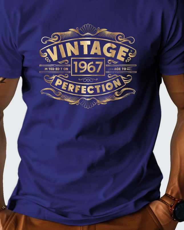 Men's 100% Cotton VINTAGE 1967 Graphic Print T-shirt, Casual Short Sleeve Crew Neck Tee, Men's Clothing For Summer Outdoor - SeviSa