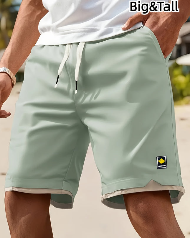 1pc Summer Plus-Size Men'S Faux Two-Piece Color-Blocked Shorts, Casual And Stylish, Suitable for Outdoor Sports And Beach Walks, Plus Size - SeviSa