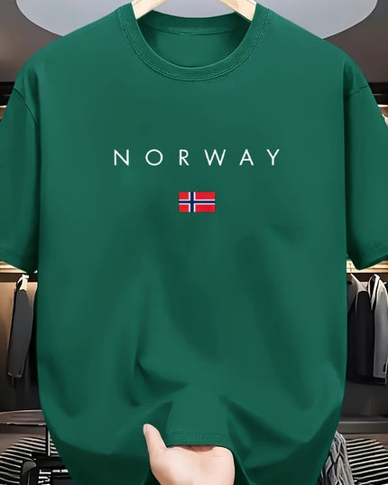 Men'S Casual T-Shirt Made from 100% Cotton Featuring a Graphic Print of Norway, Perfect for Both Sporty And Casual Occasions, with a Crew Neck Design Ideal for Summer Wear, Suitable for Everyday And Weekend Outfits. - SeviSa
