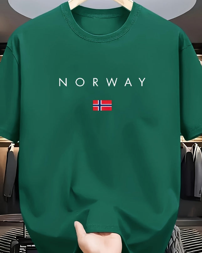 Men'S Casual T-Shirt Made from 100% Cotton Featuring a Graphic Print of Norway, Perfect for Both Sporty And Casual Occasions, with a Crew Neck Design Ideal for Summer Wear, Suitable for Everyday And Weekend Outfits. - SeviSa