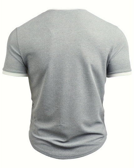 Men's Alphabet Print "FREEDOM" Waffle Knit T-shirt, V-neck And Short Sleeve Tee, Tops Perfect For Summer Fitness And Outdoors Activities - SeviSa