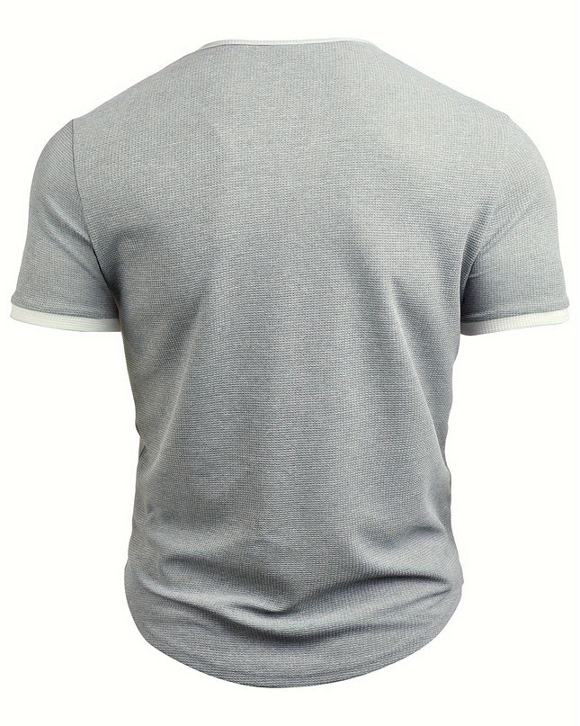 Men's Alphabet Print "FREEDOM" Waffle Knit T-shirt, V-neck And Short Sleeve Tee, Tops Perfect For Summer Fitness And Outdoors Activities - SeviSa