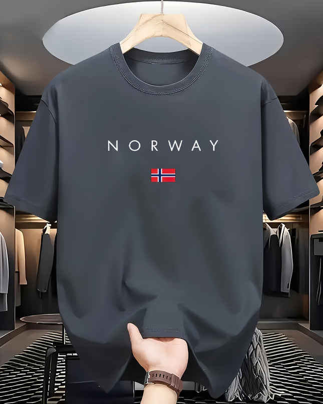 Men'S Casual T-Shirt Made from 100% Cotton Featuring a Graphic Print of Norway, Perfect for Both Sporty And Casual Occasions, with a Crew Neck Design Ideal for Summer Wear, Suitable for Everyday And Weekend Outfits. - SeviSa