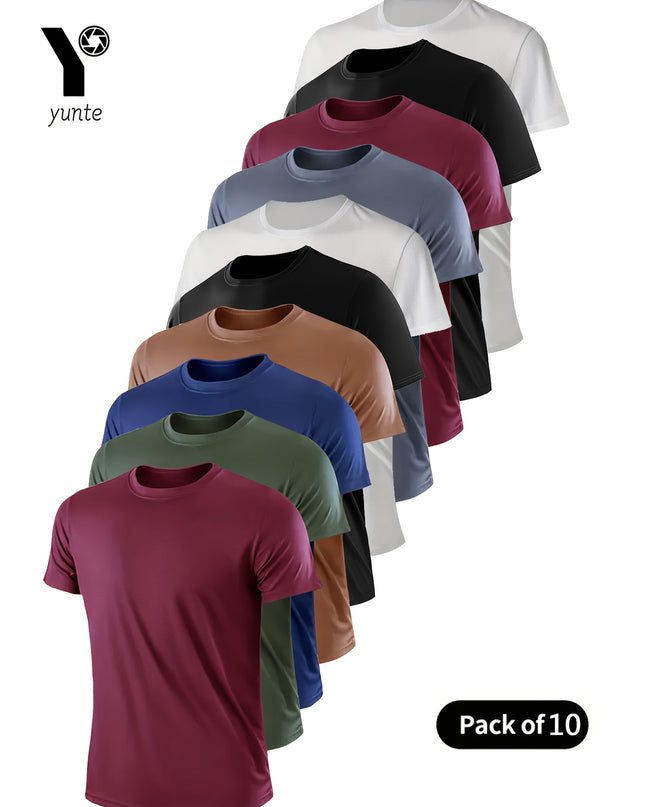 10pcs Men's Quick-Dry Athletic T-Shirts - Breathable, Moisture-Wicking Short Sleeve Shirts for Gym, Running & Training, Lightweight & Comfortable, Assorted Colors (Burgundy, Army Green, Navy, Khaki, Black, White, Gray, Maroon - SeviSa