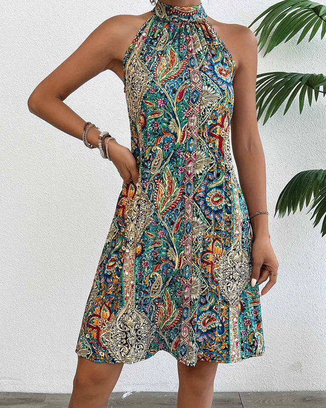 Floral Print Pleated Dress, Elegant Sleeveless Dress For Summer, Women's Clothing