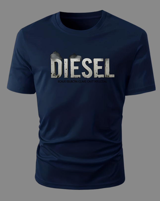 3pcs Men'S Diesel Graphic T-Shirts - 100% Cotton Breathable Summer Short Sleeve Tops, Regular Fit Round Neck Casual Tees with Bold Diesel Logo for Outdoor & Casual Attire, Machine Washable, Everyday Tshirt, Bold Graphic Tee, - SeviSa