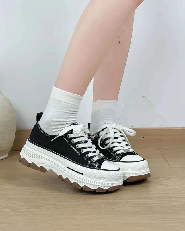 Lace-Up Canvas Platform Sneakers