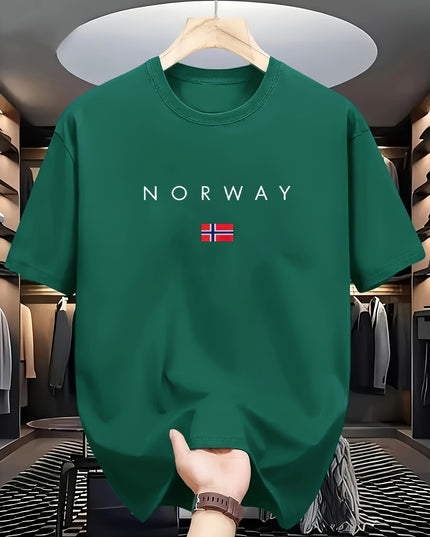 Men'S Casual T-Shirt Made from 100% Cotton Featuring a Graphic Print of Norway, Perfect for Both Sporty And Casual Occasions, with a Crew Neck Design Ideal for Summer Wear, Suitable for Everyday And Weekend Outfits. - SeviSa