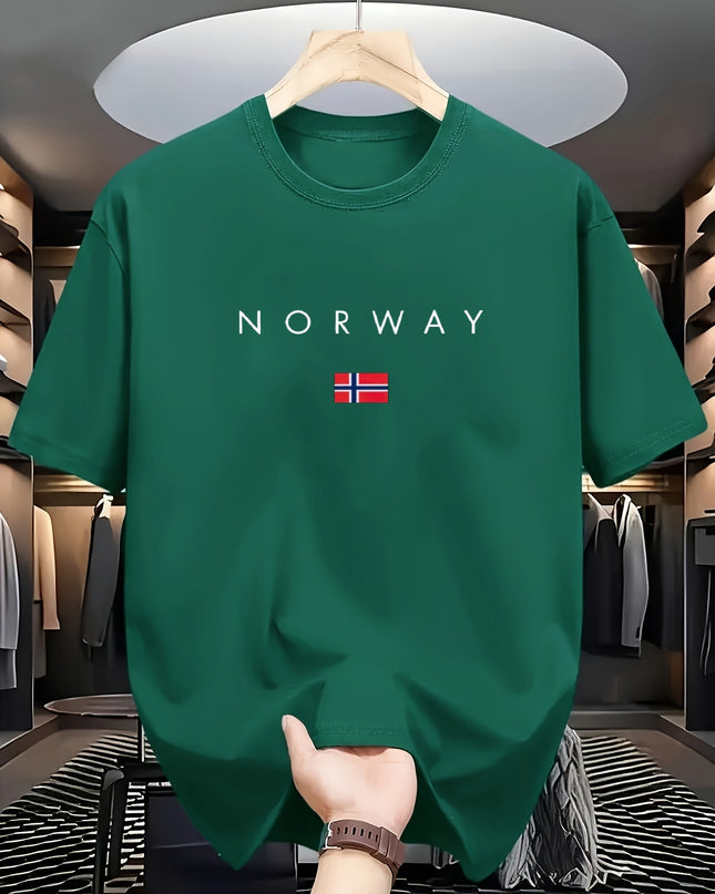 Men'S Casual T-Shirt Made from 100% Cotton Featuring a Graphic Print of Norway, Perfect for Both Sporty And Casual Occasions, with a Crew Neck Design Ideal for Summer Wear, Suitable for Everyday And Weekend Outfits. - SeviSa
