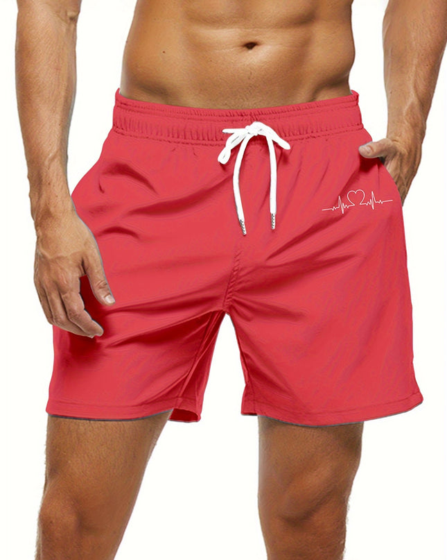 Plus Size Men'S Quick-Dry Swim Trunks with Drawstring Waist & Pockets - Vibrant Pink Hawaiian Beach Shorts, Comfortable Non-Wrinkle Fabric for Pool, Beach, Vacation, Swim Suits, Poolside Apparel, Casual Style, Smooth Texture, - SeviSa