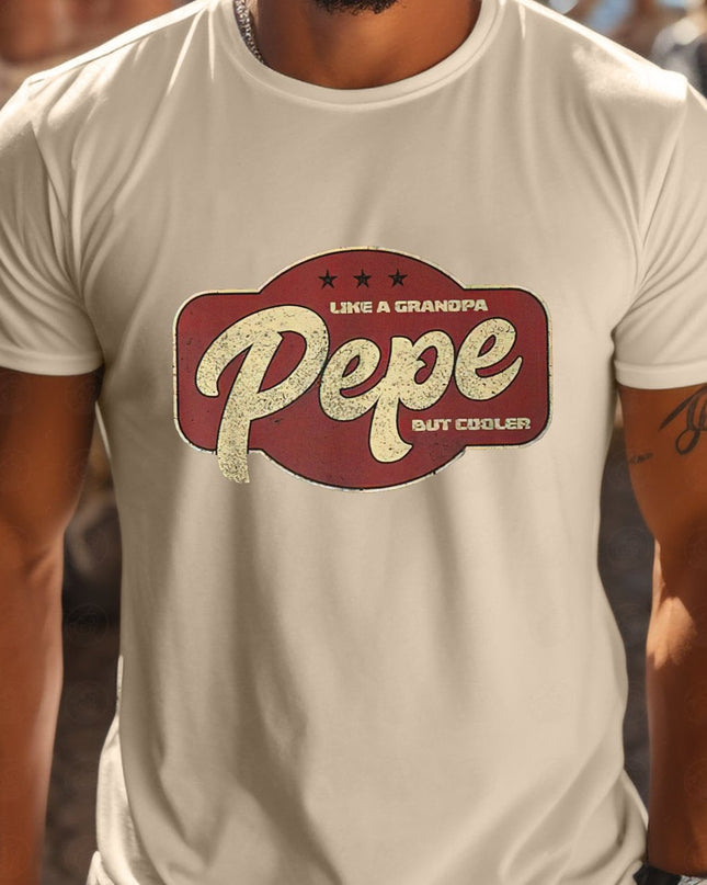 Pepe Is Like Grandpa But Cooler Men's Short-Sleeve T-Shirt - White Casual Graphic Print Round Neck Tee, Breathable Regular Fit Summer Top for Outdoor Activities, Medium Stretch Fabric - SeviSa