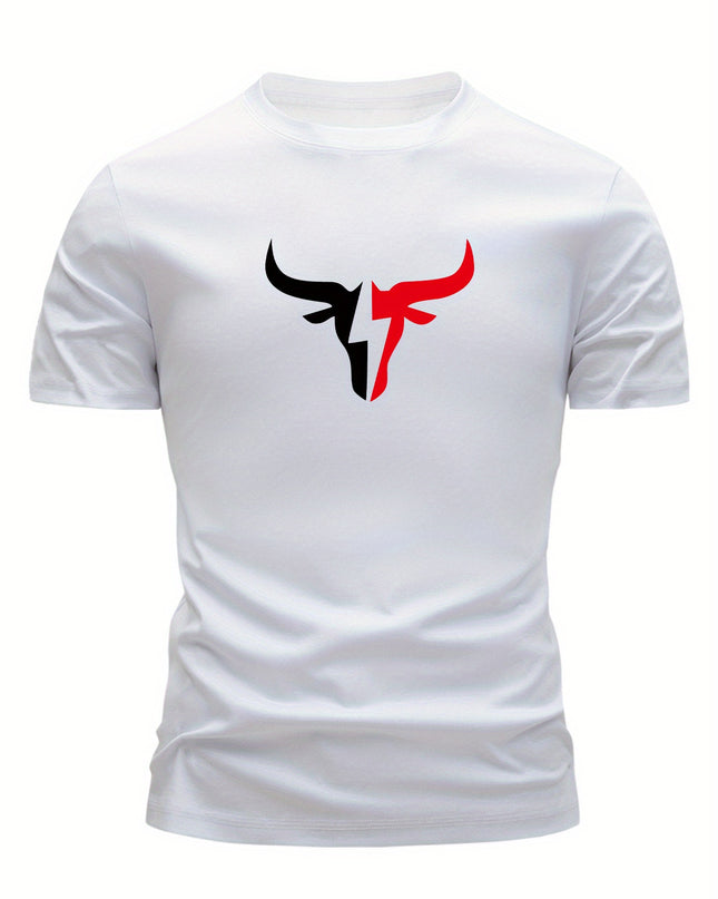 3pcs Men's 100% Cotton Graphic T-Shirts - Bold Bull Head & Letter Print, Slim Fit Short Sleeve Round Neck Tees for Summer Casual Wear, Breathable & Machine Washable, Everyday Comfort | Durable Fabric - SeviSa