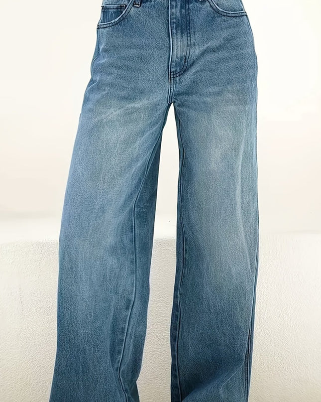 Women'S High-Waisted Stretch Straight-Leg Jeans - Light Blue Washed Denim with Pockets, Comfortable Casual Pants for Work & Travel, All-Season Versatile Style, High Waisted Jeans, Travel Clothing, Classic Straight Legs, Durab - SeviSa