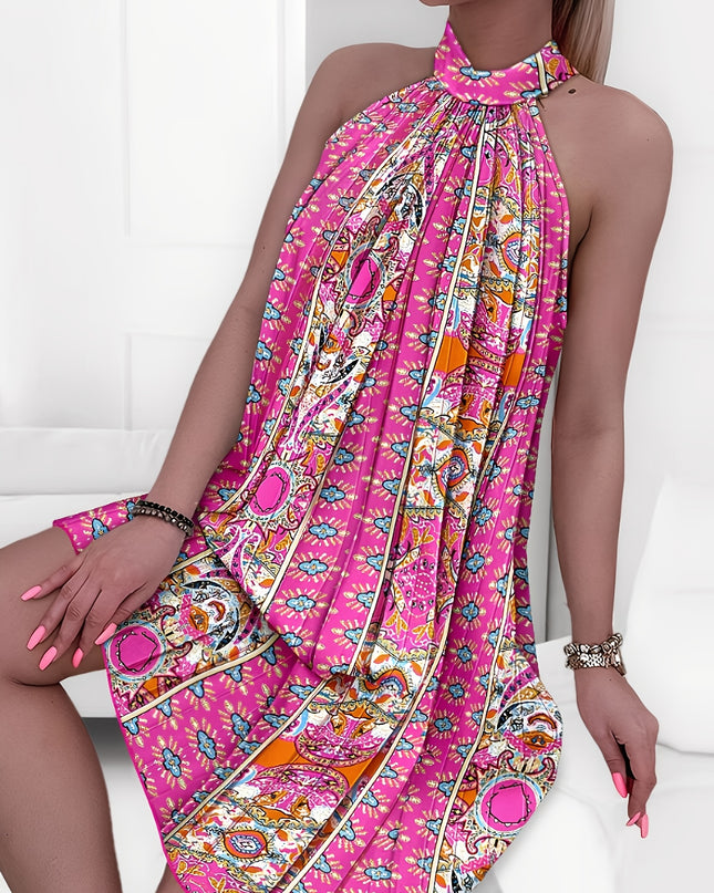 Elegant Floral Print Sleeveless Maxi Dress with Tie-Shoulder Detail - Vibrant Pink, Blue, Orange & Green Patterns, Flowy A-Line Skirt, Perfect for Summer Outings, Casual Summer Dress | Floral Print Dress | Polyester Fabric - SeviSa