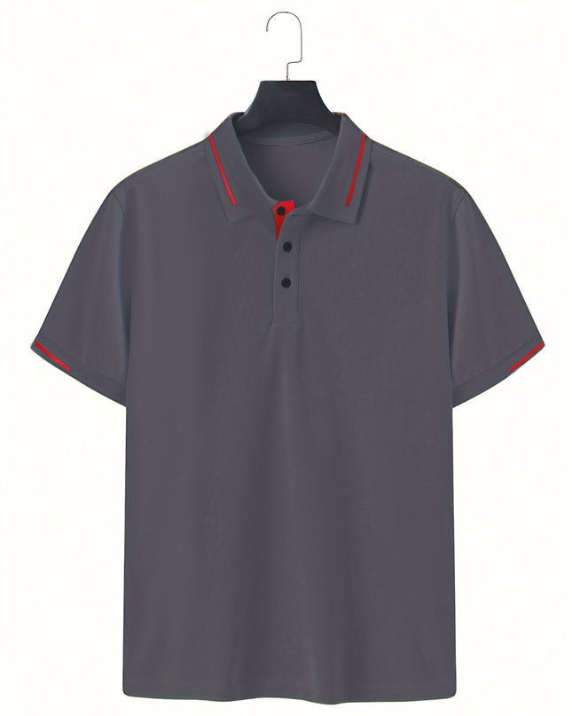 Men's Summer Casual Sport T-Shirt - Breathable Short Sleeve Button-Up with Red Trim, Dark Green Solid Color, Regular Fit for Running, Outdoor & Casual Attire, Sports T Shirt, Durable Sportswear - SeviSa