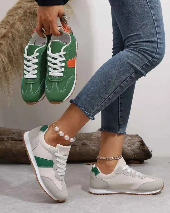 PU Leather Contrast Round Toe Flats Sneakers