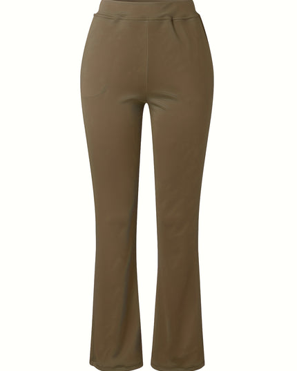 Women'S Elegant Solid Color Knit Flare Jeans - Stylish Long-Length, Polyester, No Belt, Spring/Fall Fashion, Adult, Pockets, Casual Wear|Flare Jeans|Polyester Fabric - SeviSa