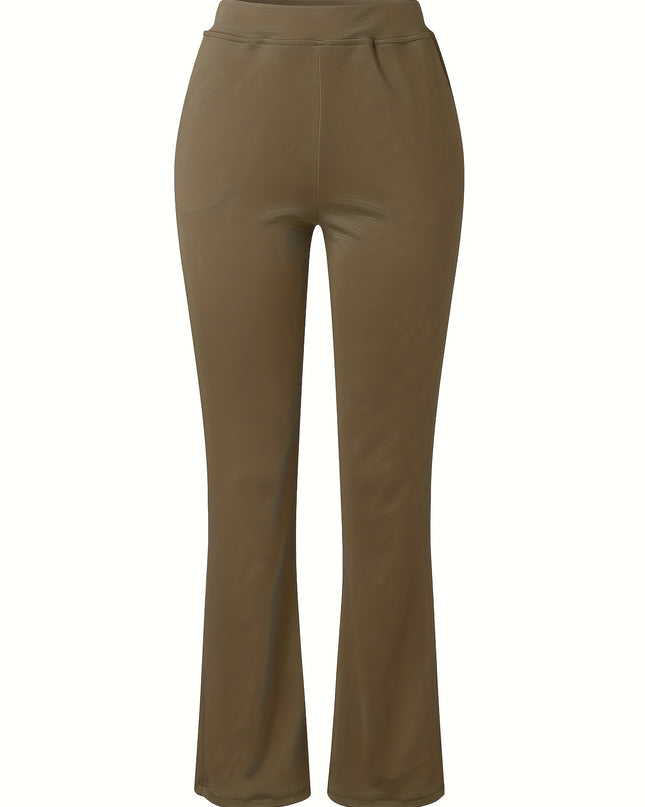 Women'S Elegant Solid Color Knit Flare Jeans - Stylish Long-Length, Polyester, No Belt, Spring/Fall Fashion, Adult, Pockets, Casual Wear|Flare Jeans|Polyester Fabric - SeviSa