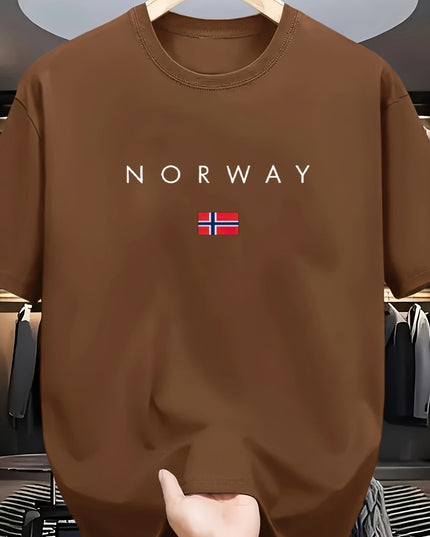 Men'S Casual T-Shirt Made from 100% Cotton Featuring a Graphic Print of Norway, Perfect for Both Sporty And Casual Occasions, with a Crew Neck Design Ideal for Summer Wear, Suitable for Everyday And Weekend Outfits. - SeviSa