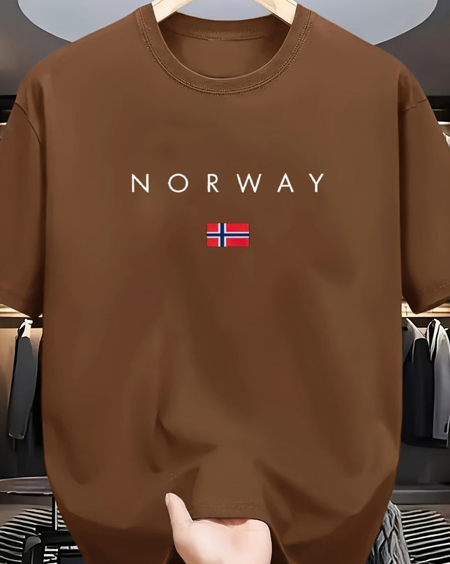 Men'S Casual T-Shirt Made from 100% Cotton Featuring a Graphic Print of Norway, Perfect for Both Sporty And Casual Occasions, with a Crew Neck Design Ideal for Summer Wear, Suitable for Everyday And Weekend Outfits. - SeviSa
