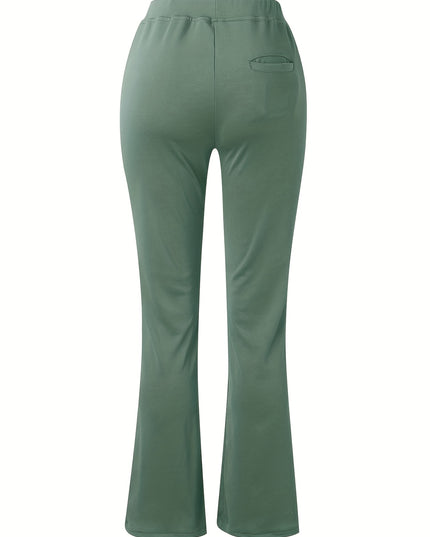 Women'S Elegant Solid Color Knit Flare Jeans - Stylish Long-Length, Polyester, No Belt, Spring/Fall Fashion, Adult, Pockets, Casual Wear|Flare Jeans|Polyester Fabric - SeviSa